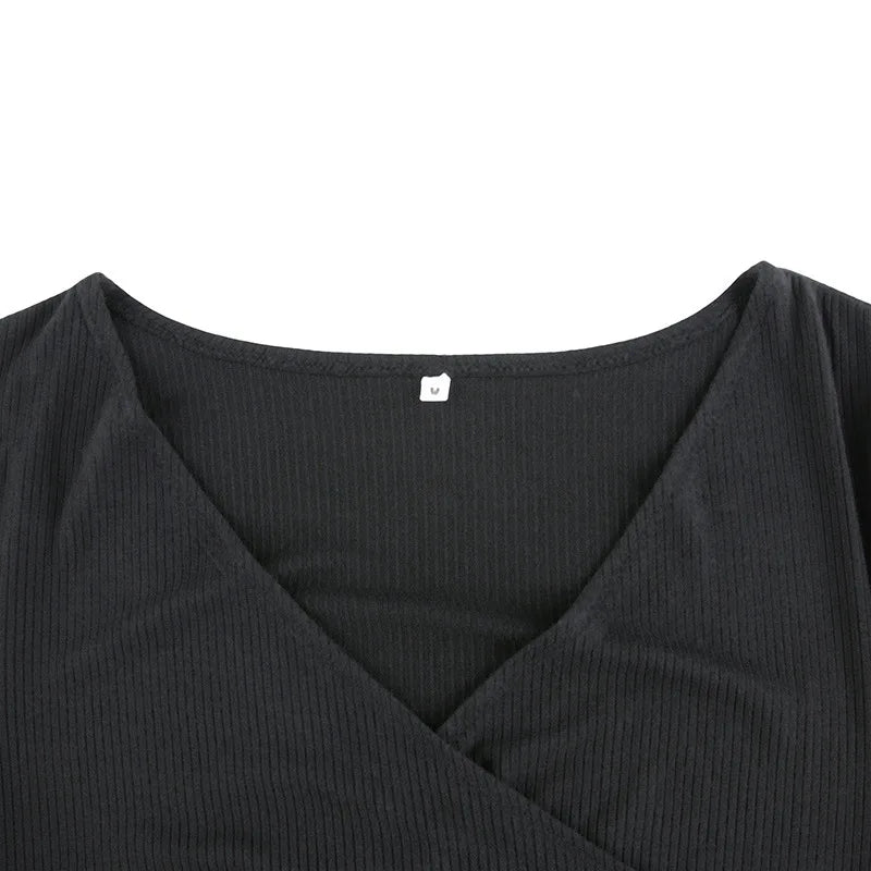 Womens V Neck Long Sleeve Slim Fit Dress With Ruffle Edge