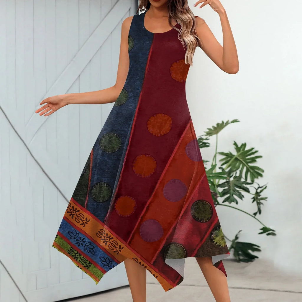 Y2K Style Sleeveless Midi Dress With Irregular Hem Design