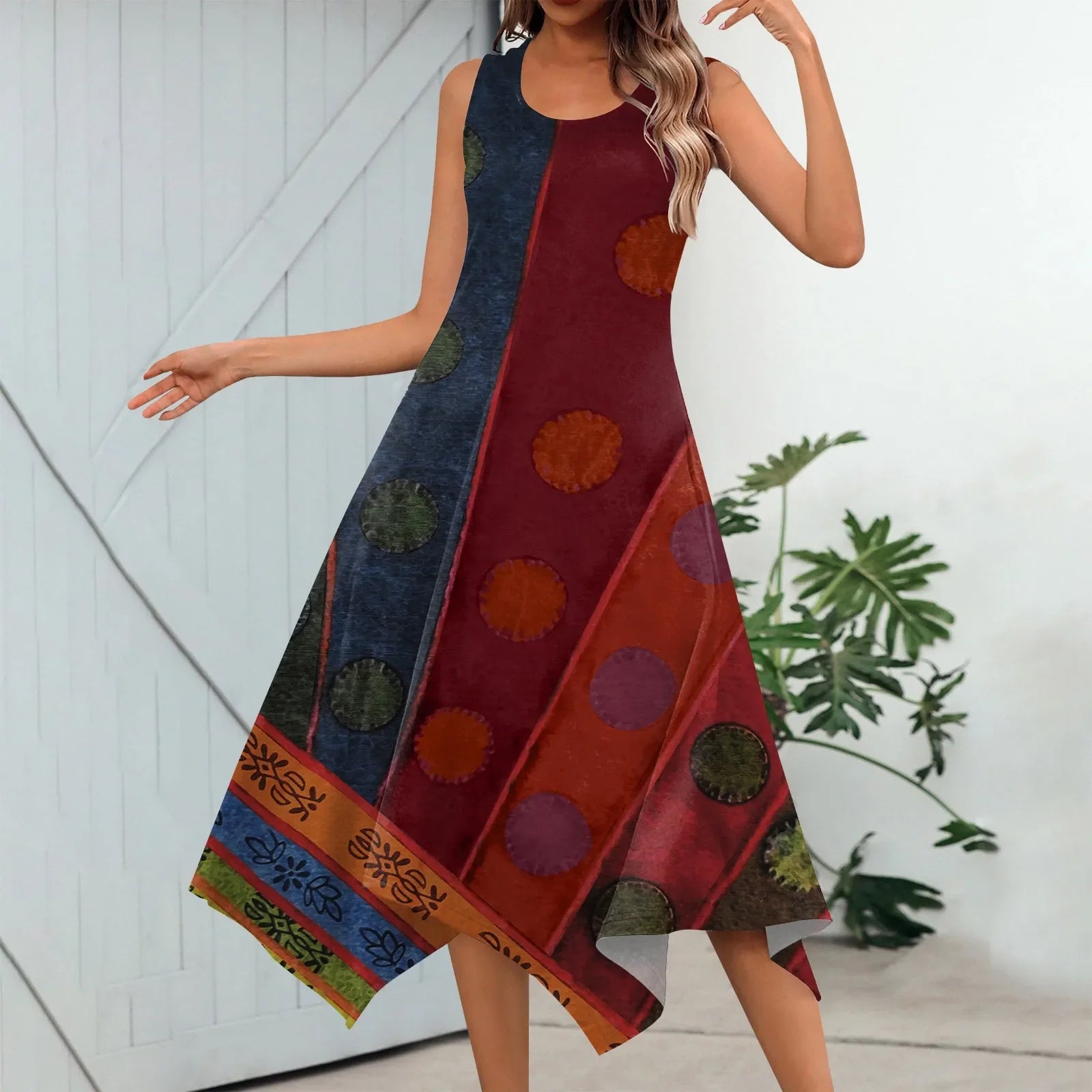 Y2K Style Sleeveless Midi Dress With Irregular Hem Design