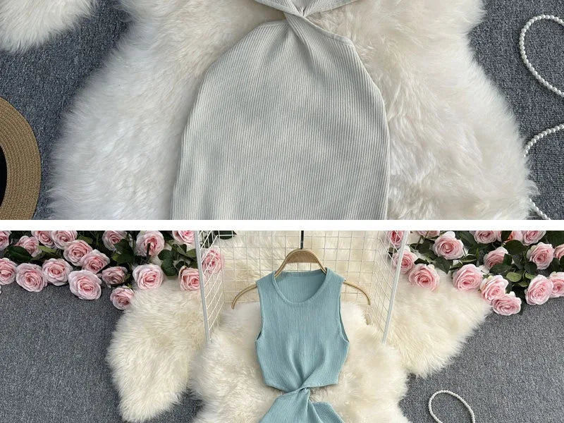 Knot Hollow Out Waist Knitted Bodycon Maxi Dress For Women