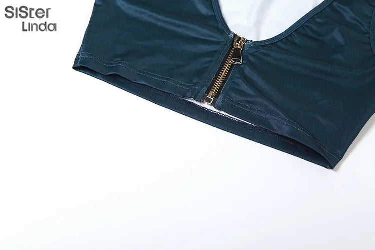 Casual Two Piece Set for Women Sleeveless Zipper Low Neck Tank Top with High Waist Hip Skirt Party Clubwear Ensemble