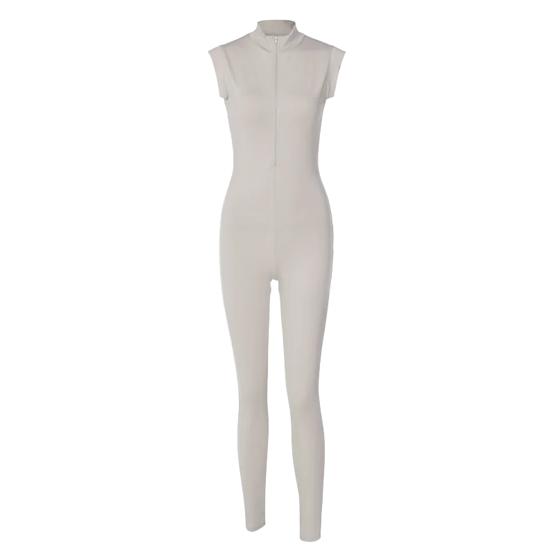 Women's Sleeveless Zipper Neck Sexy Bodycon Jumpsuit One Piece Stylish Summer Streetwear Party Gym Romper Overalls