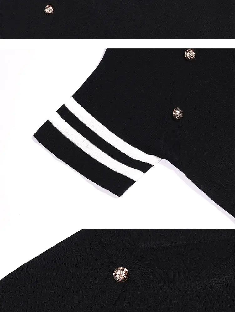 Women Short Sleeve Knit Dress Contrast Fit Flare Summer