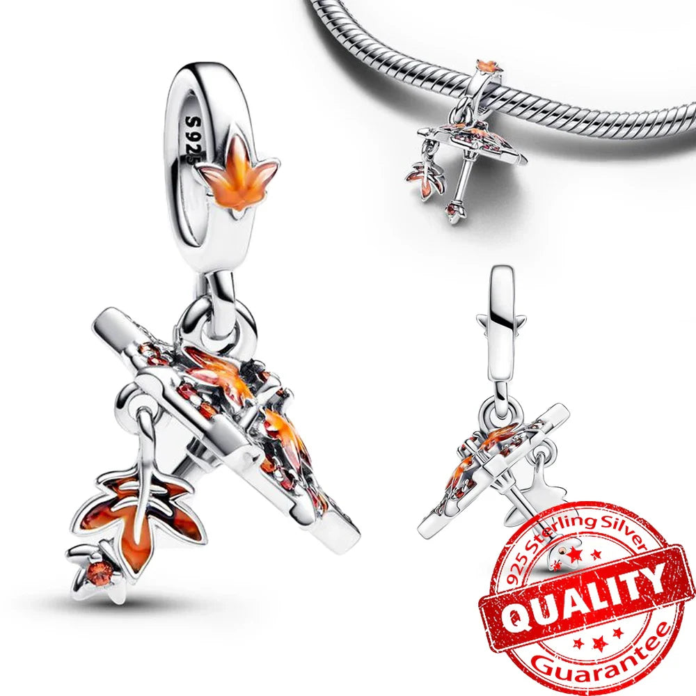925 Sterling Silver Coral Seahorse and Lotus Fish Pendant for DIY Bracelet and Necklace Crafting