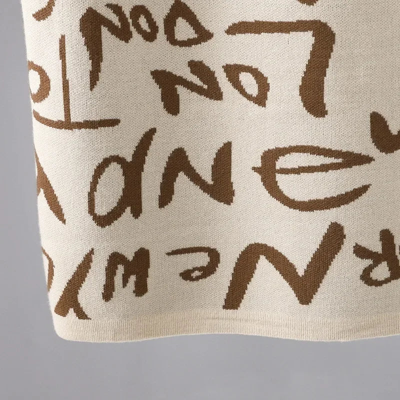 Vintage Knit Sweater Dress With Graffiti Letter Print