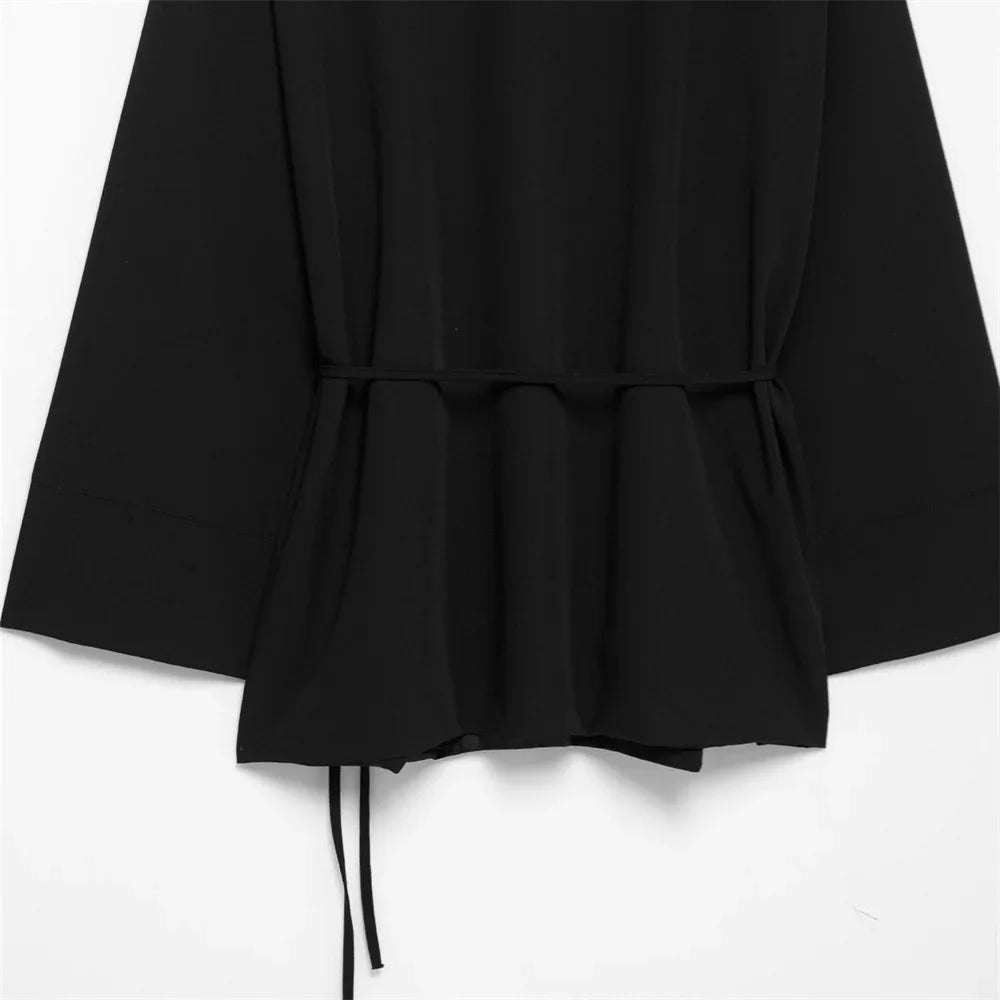 Women's Casual Double Breasted Kimono Style Suit Jacket and Straight Leg Pants Set for Spring Fashion