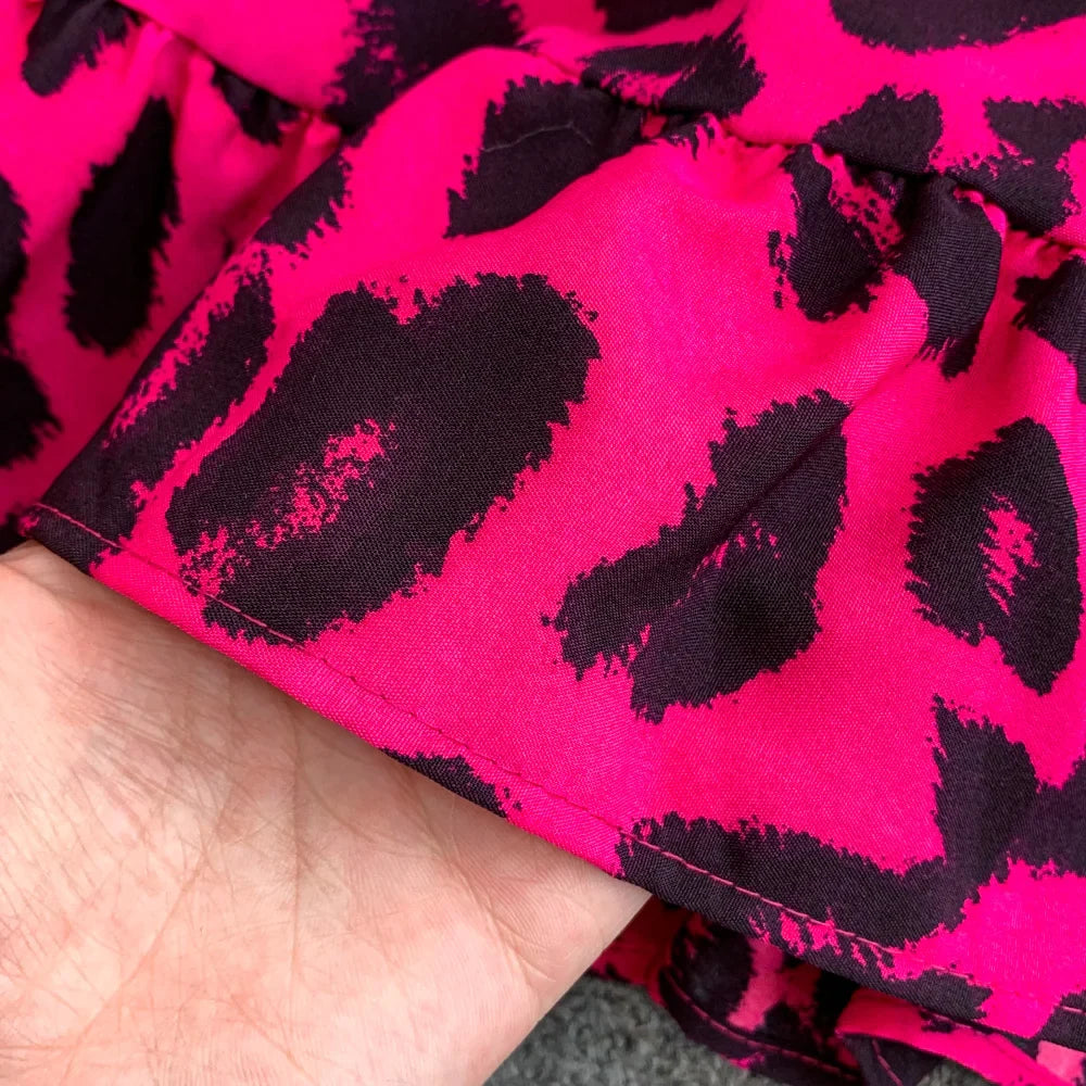 Women's Summer V-Neck Leopard Print Lace-Up Jumpsuit Short Sleeve Loose Fit Playsuit Overalls with Elegant Ruffle Detail