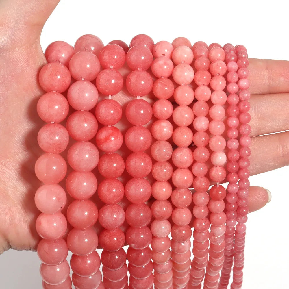 Natural Pink Chalcedony Stone Beads for Jewelry Making DIY Bracelet and Necklace Accessories