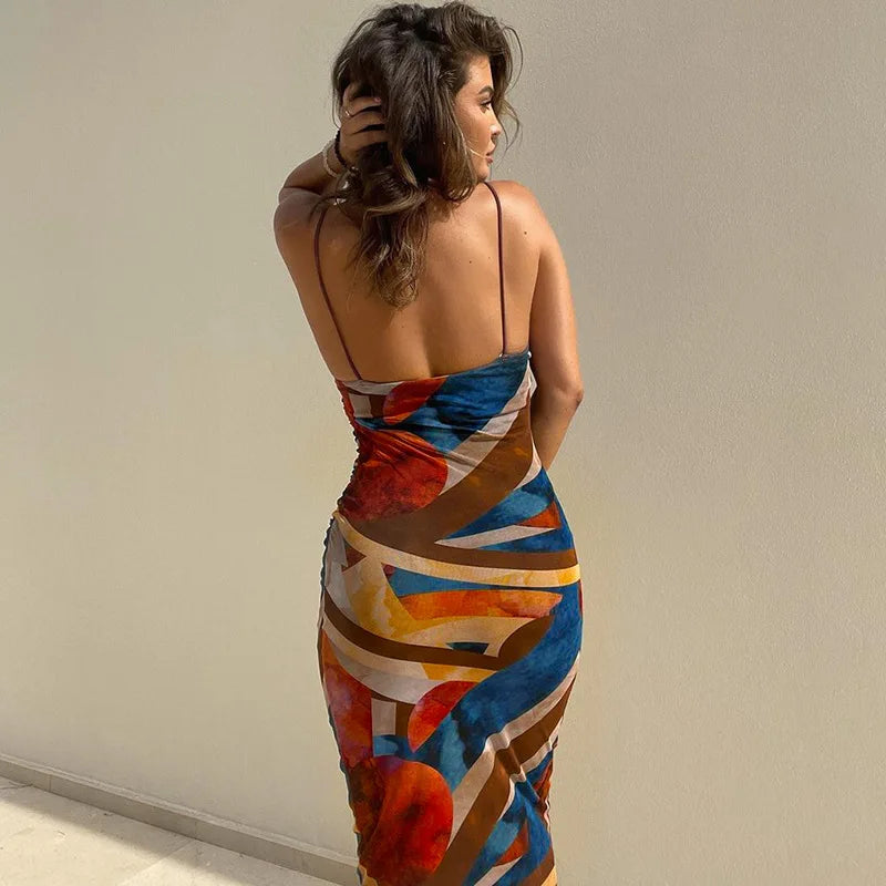 Tie Dye Ribbed Midi Dress For Women Bodycon Side Slit