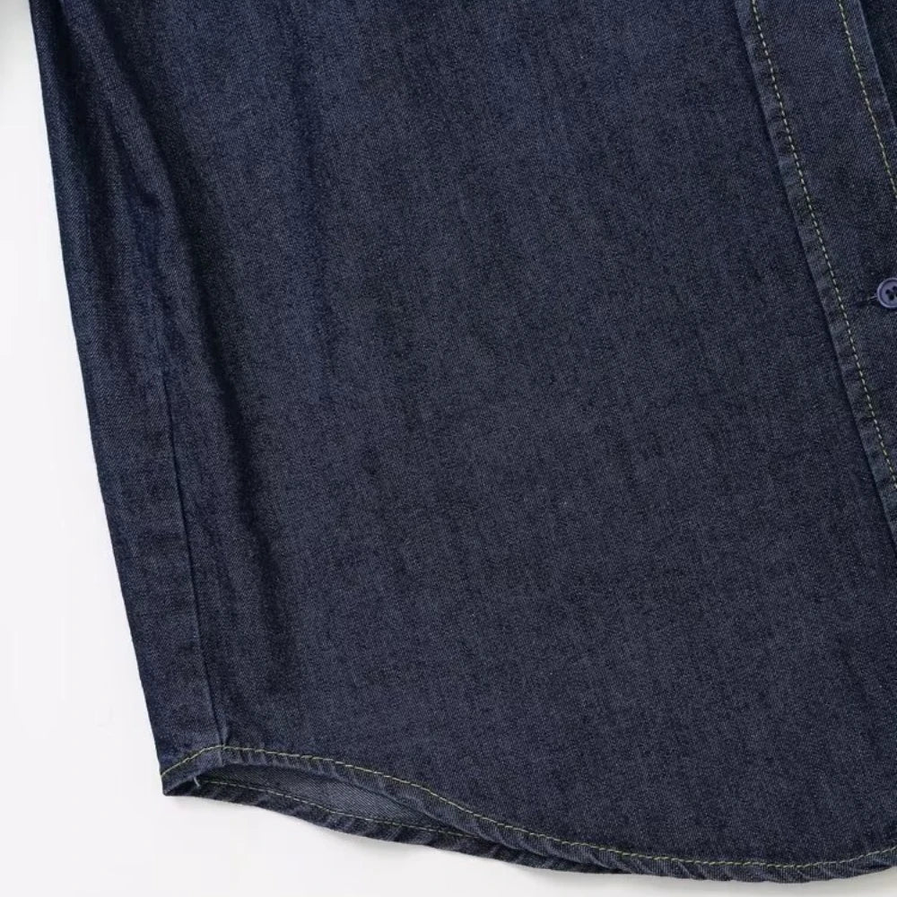 Women's Retro Long Sleeve Denim Shirt with French Bow Lapel Single Breasted Pocket Casual Cardigan for Fall and Winter Fashion