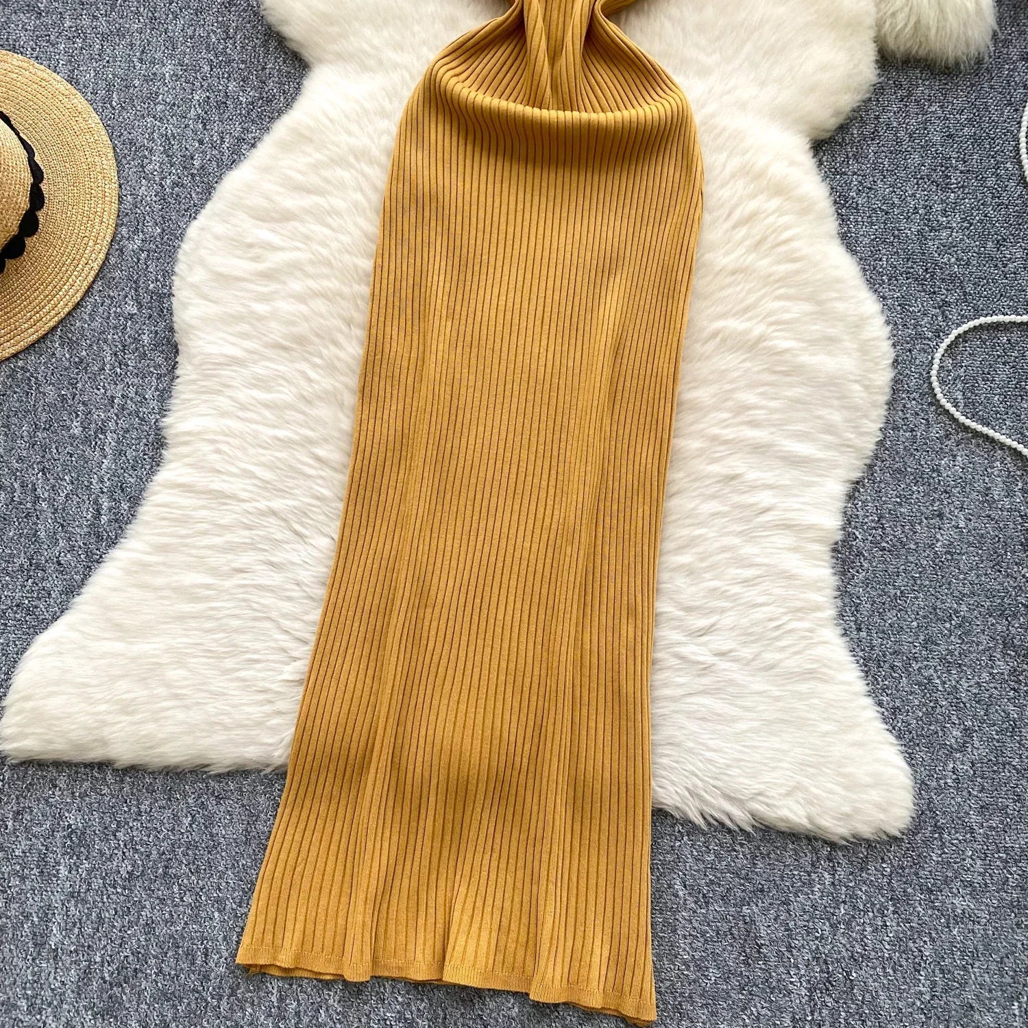 Knit Maxi Dress Women Sleeveless O Neck Bodycon Solid