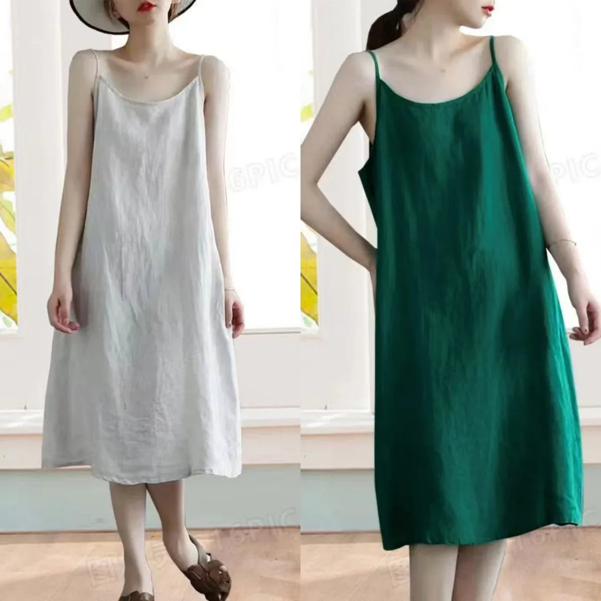Cotton Linen Beach Dress Women Sleeveless A Line Summer