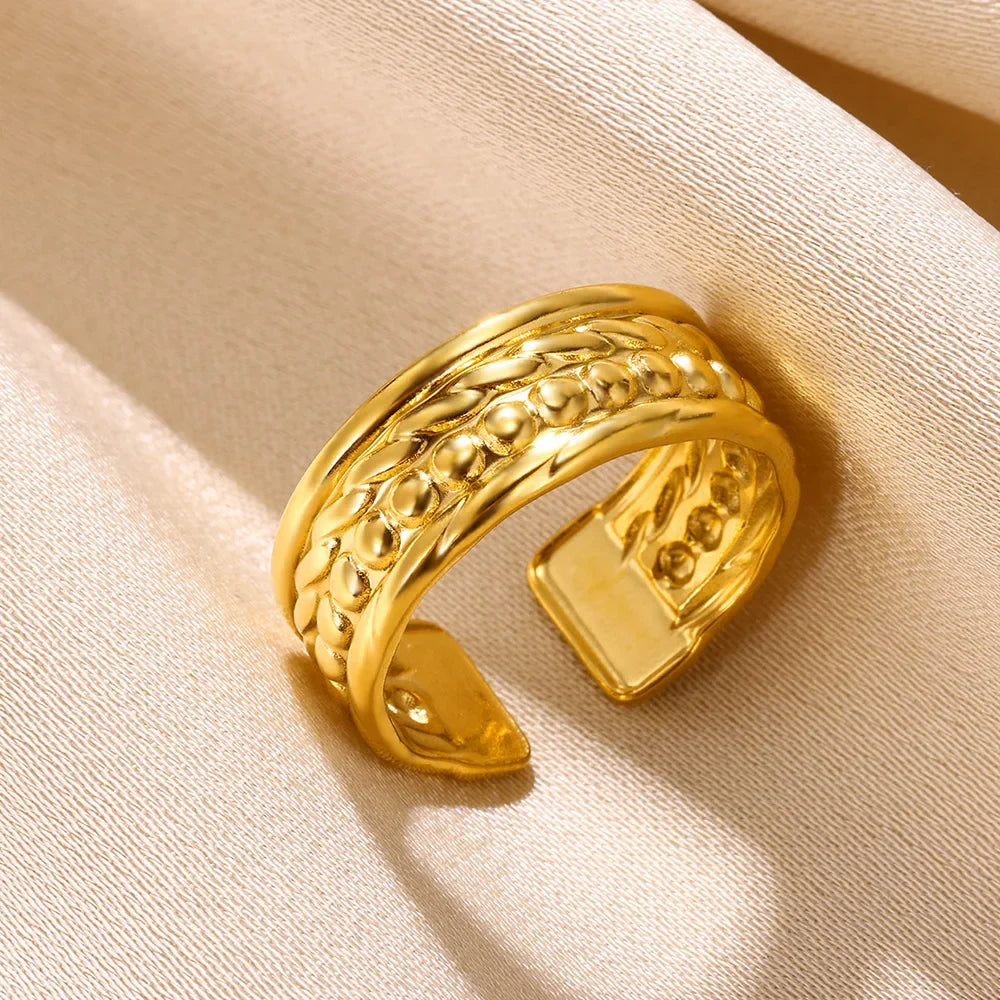 Adjustable 316L Stainless Steel Little Star Open Ring for Women - Trendy Gold Color Jewelry Gift for Weddings and Special Occasions