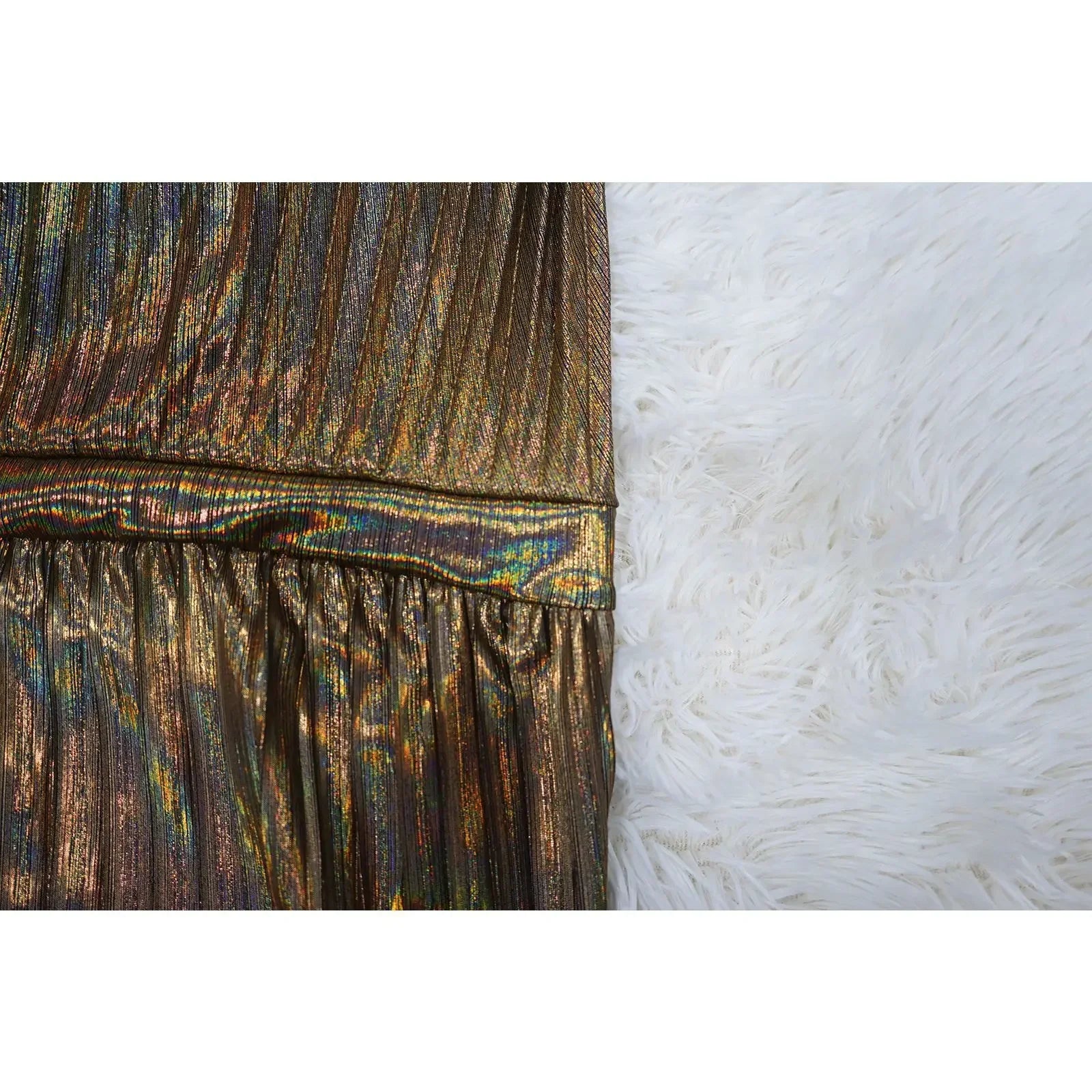 One Shoulder Metallic Pleated Maxi Dress Evening Gown