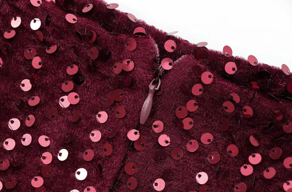 Sequined Mini Dress With Shoulder Pads O Neck Sleeveless