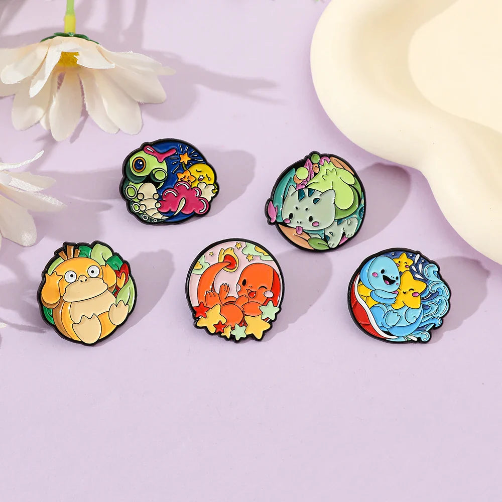 5 Pieces Cartoon Pokémon Charmander Metal Brooch Set Cute Enamel Lapel Pins for Backpack and Clothing Jewelry Accessories