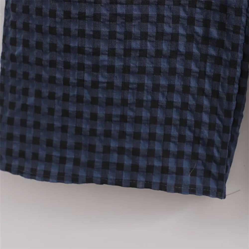 Women's Casual Plaid Bubble Sleeve Long Jumpsuit Versatile Fashionable Temperament Fit