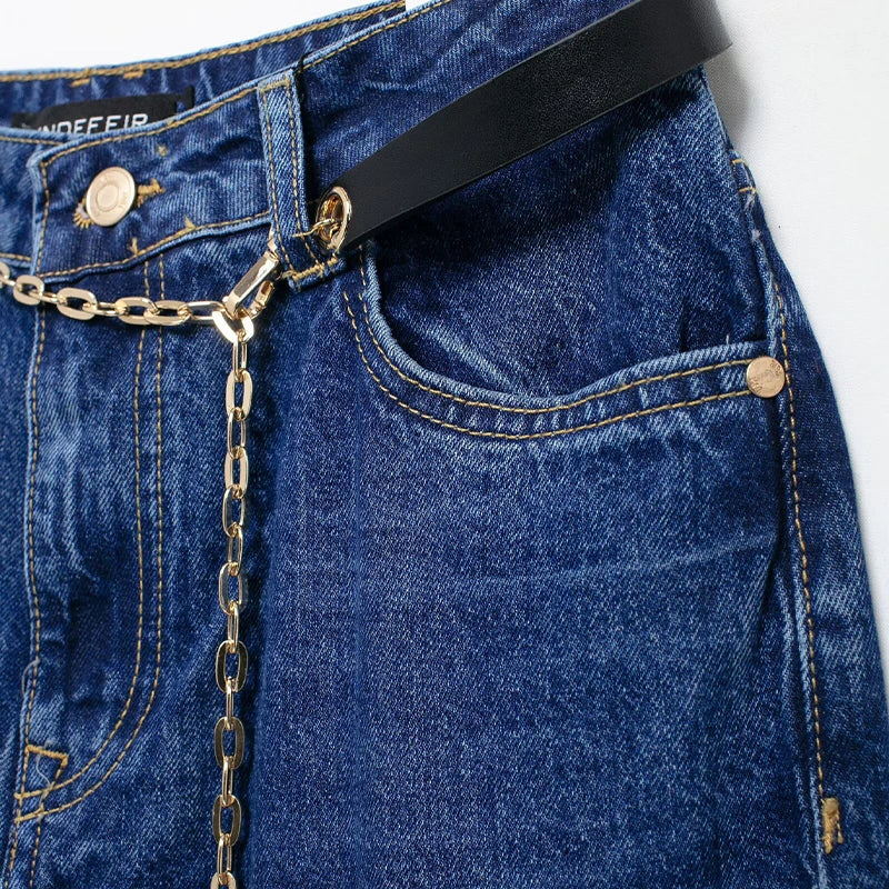 Women's Fashion Denim Blue V-Neck Tank Top and Vintage Straight Leg Pants Two Piece Set