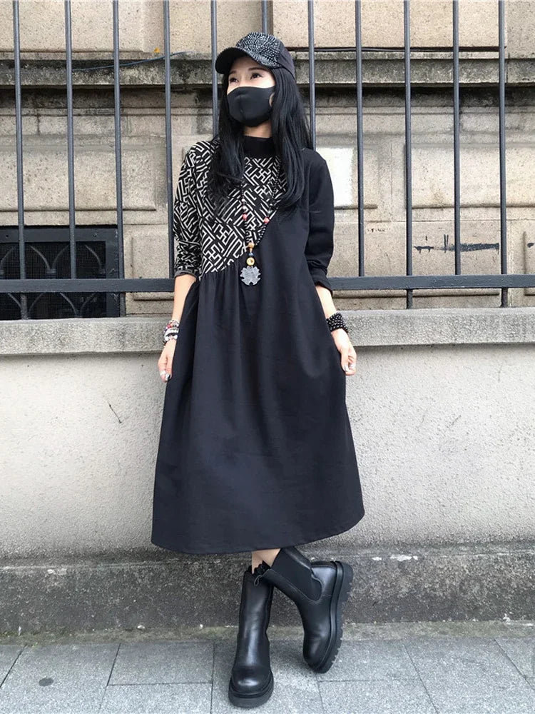 Loose Printed Turtleneck Dress For Women Elegant Casual