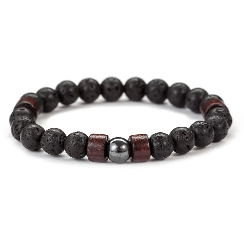 8mm Volcanic Stone Lava Bead Bracelet for Men Handmade Tibetan Buddha Wrist Chain Jewelry