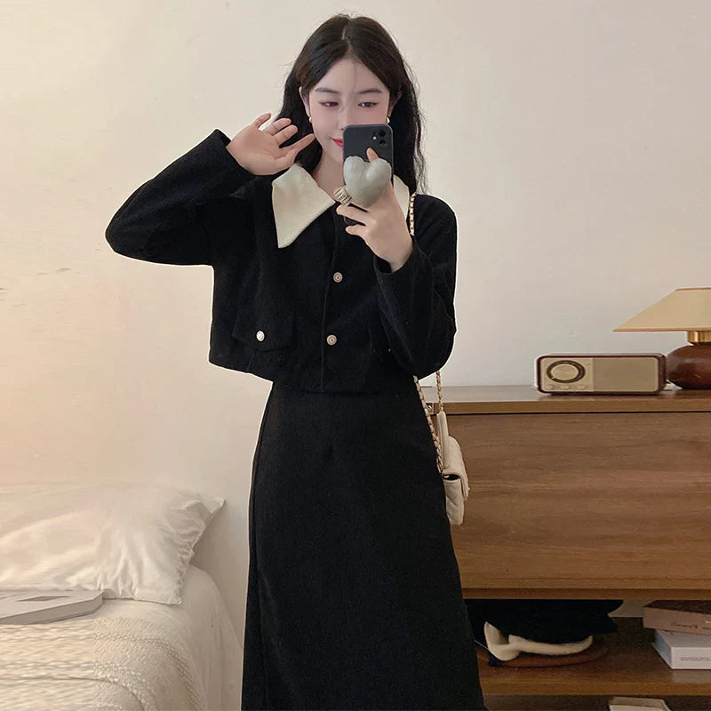 Corduroy Fall Dress For Women French Style Party Outfit