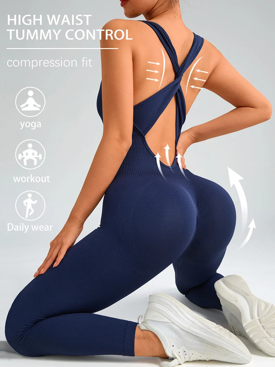 Seamless Sculpting Bodysuit for Women Tummy Control Gym Jumpsuit Butt-Lifting Activewear Yoga Fitness Overalls Stretch Sport Pants