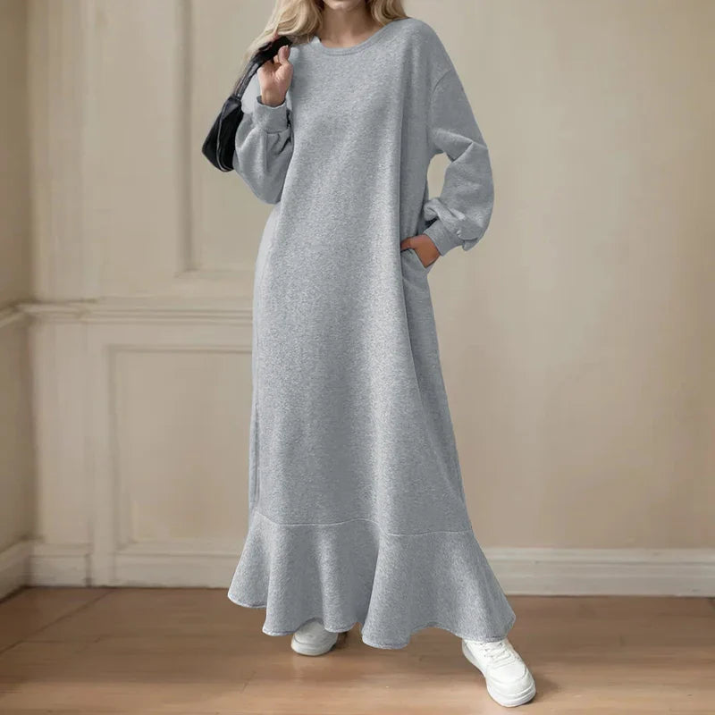 Autumn Boho Long Sleeve Sweatshirt Maxi Dress With Pockets