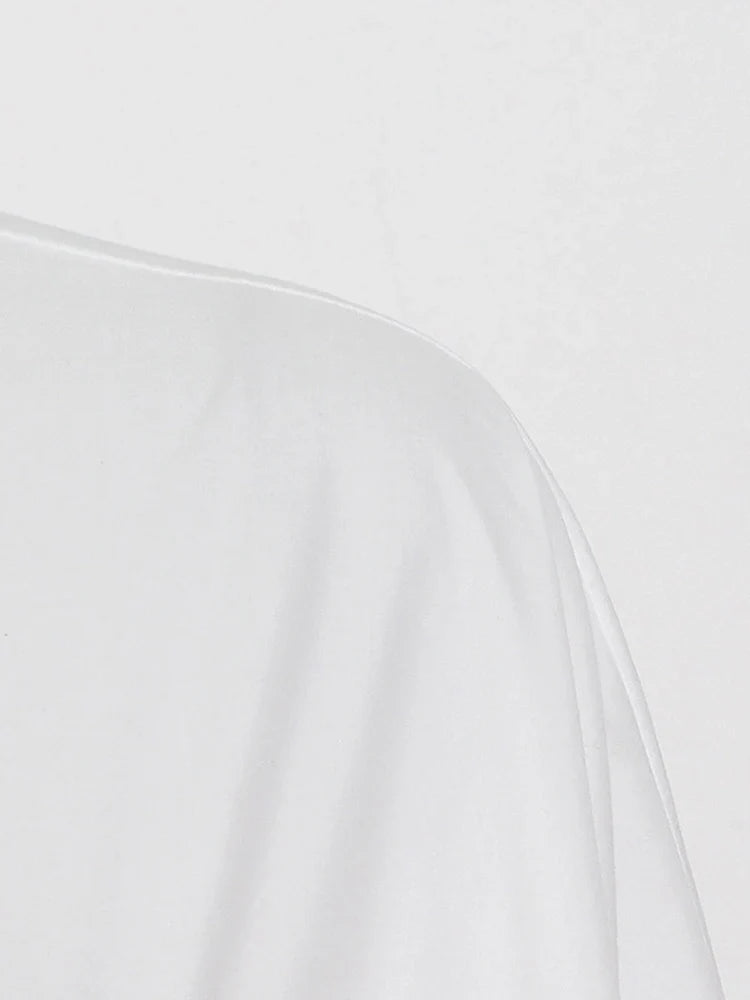 Solid Patchwork Belt Minimalist Women's Shirt Stand Collar Long Sleeve Tunic Spliced Ruffle Casual Blouse