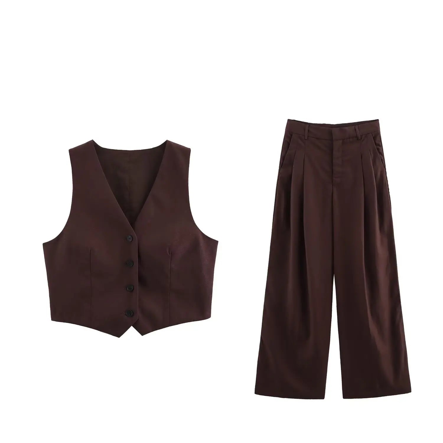 Women's Spring Pants Set with Back Opening Design Tank Top and Loose Fold Pants