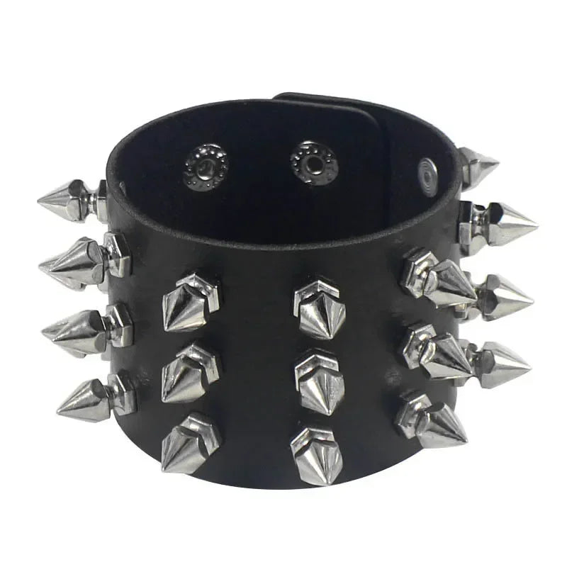 PU Leather Studded Gothic Cuff Bracelet Adjustable Punk Rivet Wristband for Men and Women