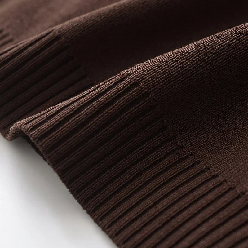 Chic Women's 2 Piece Set Brown Pullover Sweatshirt and Vintage High Elastic Waist Trousers