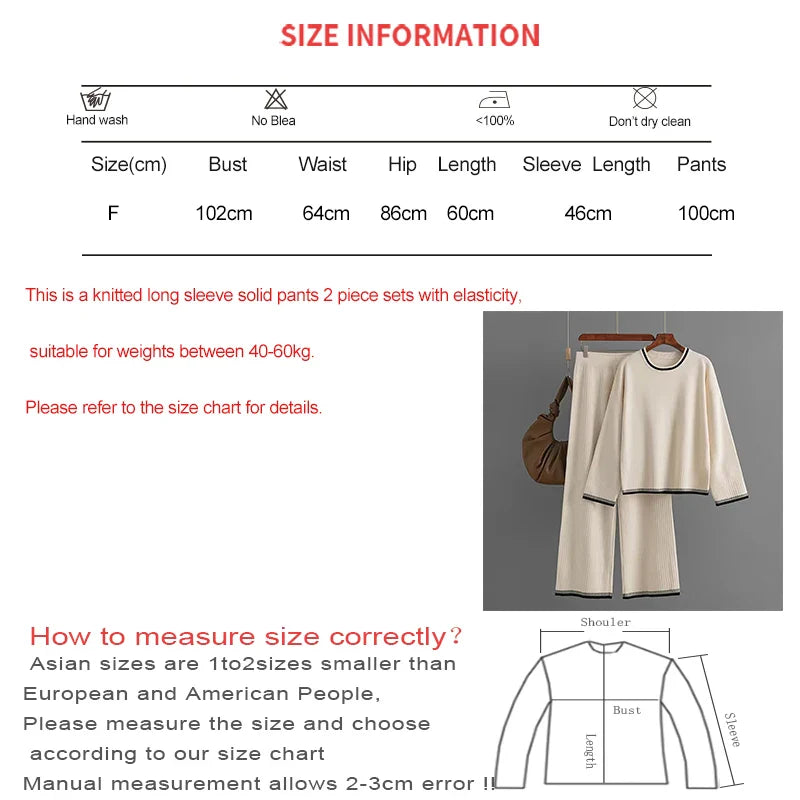 Elegant O-neck Long Sleeve Pullover and Wide Leg Pants 2 Piece Set for Women Casual Spring Outfits