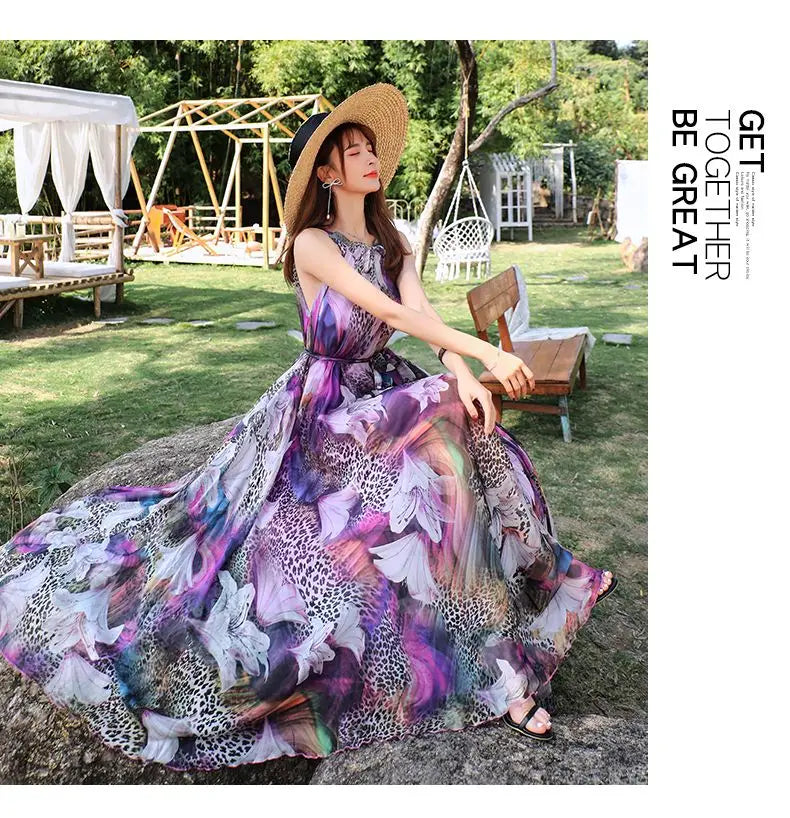 Floral Boho Backless Maxi Dress Women Beach Sundress