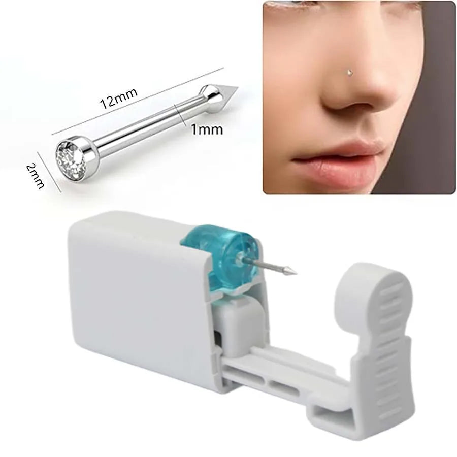 Disposable Nose Piercing Gun Kit with Built-in Stainless Steel Nose Stud and Alcohol Cotton