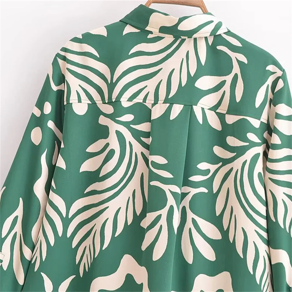 Casual Fashion Printed Collar Long Sleeve Shirt and Drawstring Pants Set for Women