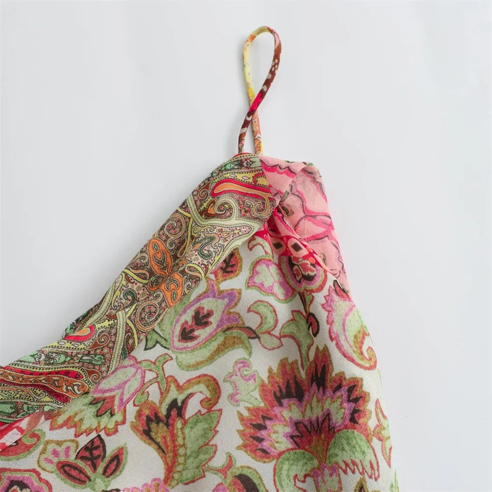 Backless Patchwork Printed Summer Dress For Women Slim Fit