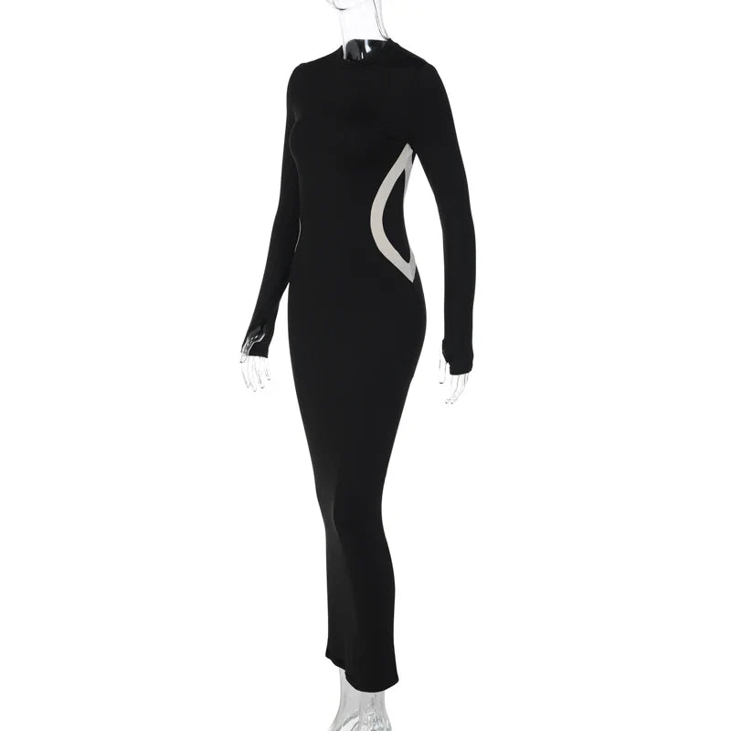 Black Long Sleeve Bodycon Dress Ankle Length Party Wear