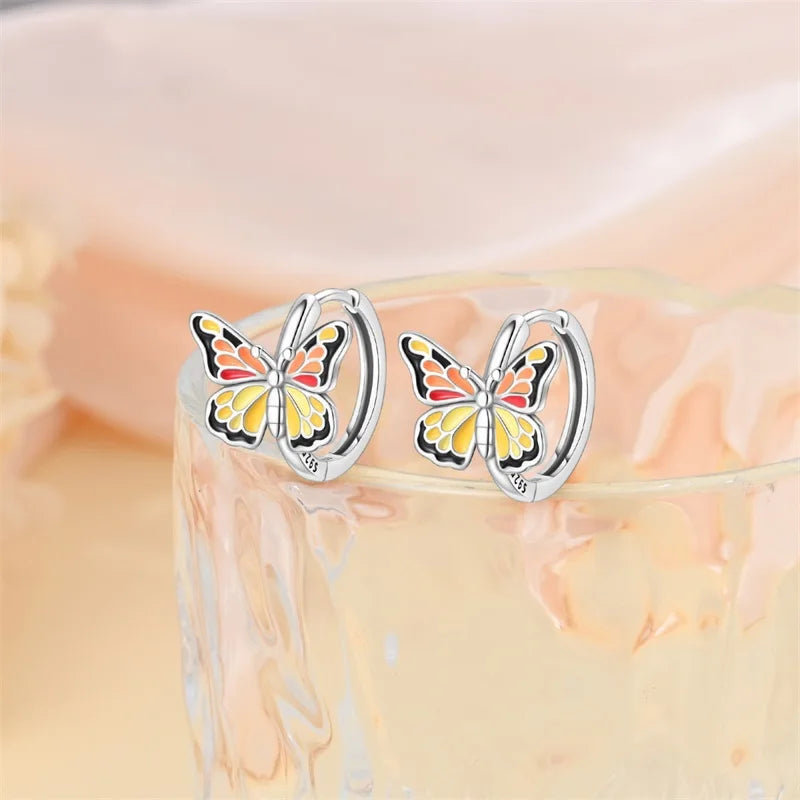 Colorful Butterfly Bee Ladybug Rainbow Flower Earrings in 925 Sterling Silver for Women Fashion Jewelry Gifts