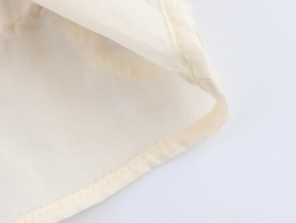 Womens Flower Embroidered Cropped Blouse Loose Tassel Lantern Sleeve Round Neck Chic Top