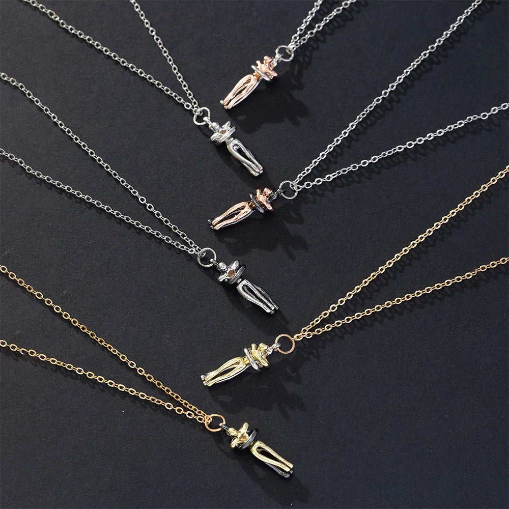 Chic Black Hug Pendant Necklace for Couples - Elegant Love Symbol Perfect for Daily Wear and Special Occasions