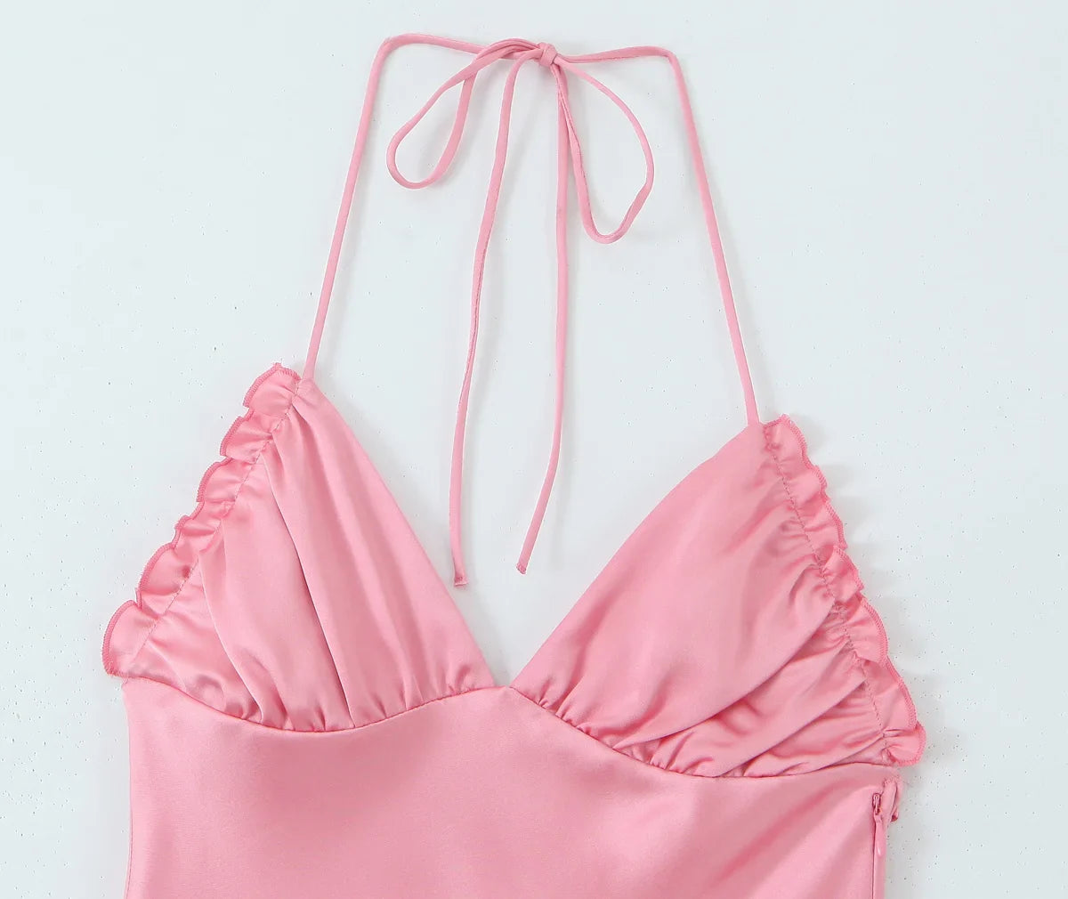 Sexy Satin Backless Suspender Dress Solid Color Glamour