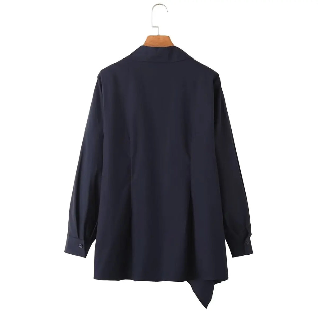 Autumn Women Casual Two Piece Set with Poplin Shirt and High Waist Long Pants