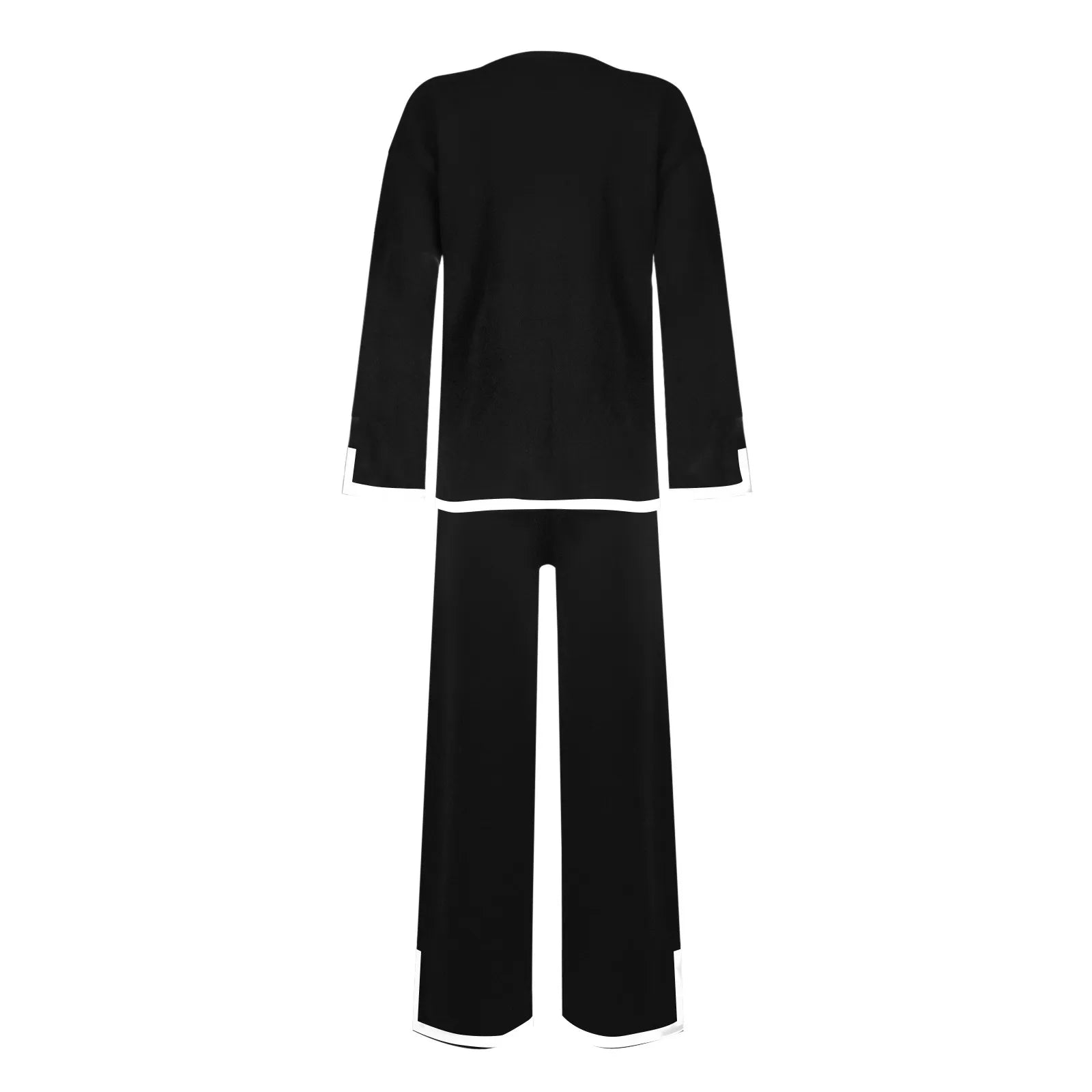 Knitted Women's Casual Two Piece Set with Long Sleeve Sweater and Wide Leg Pants for Comfortable Homewear