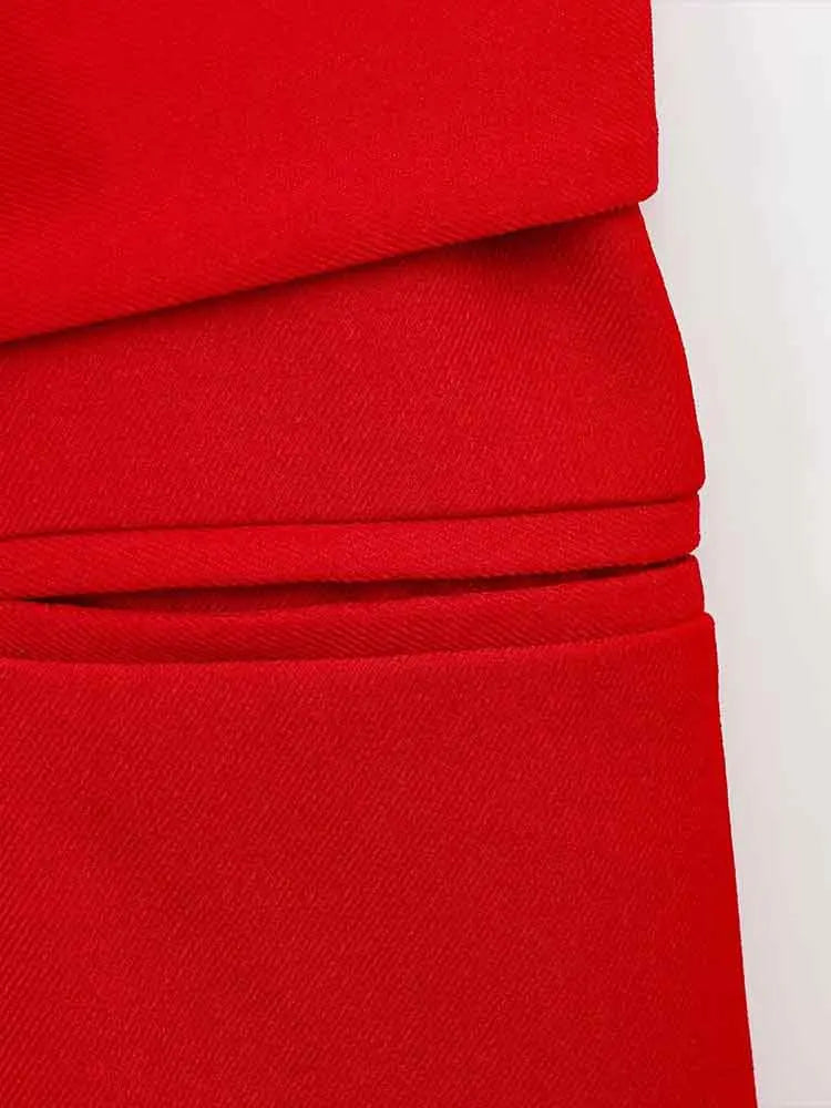 Elegant Red Belted Vest and Flared Pants Suit for Women Stylish and Versatile Two-Piece Outfit with Simple Chic Design