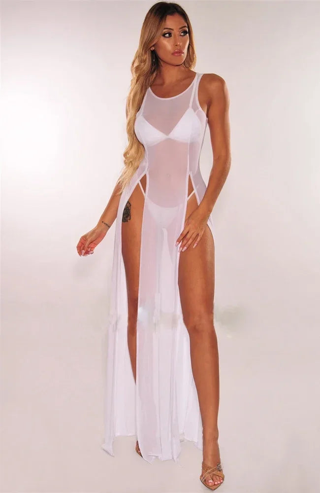 Mesh Sheer Long Beach Bikini Cover Up Dress For Women