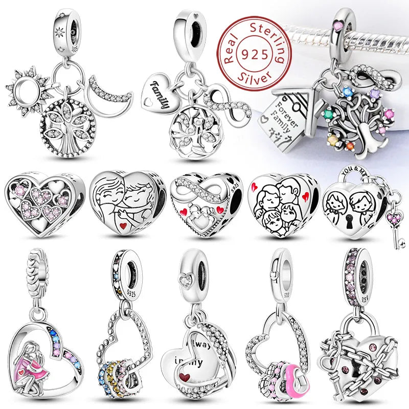 925 Sterling Silver Forever Love Heart Charms Beads for Sister Family Bracelet Jewelry Gifts