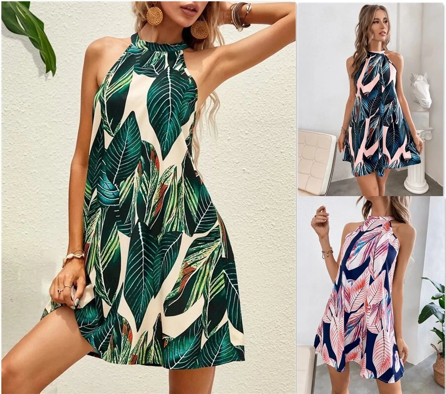 Open Back Sleeveless Summer Print Dress for Beach Vacation