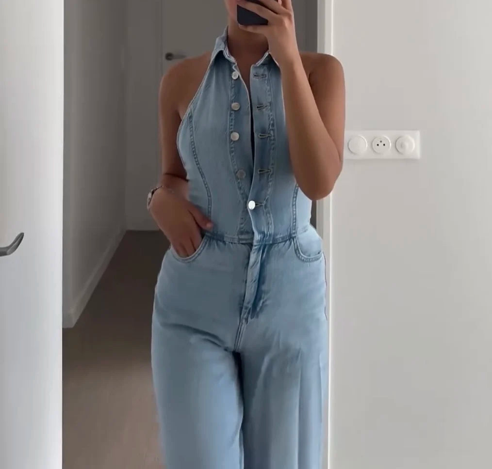 Women's Casual Denim Jumpsuit with Lightweight Street Style Windbreaker Jacket for Autumn Fashion