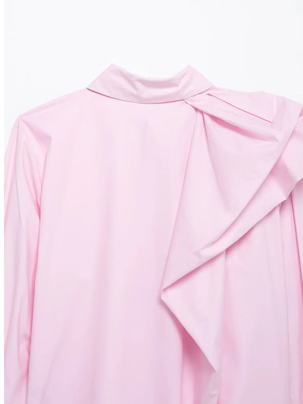 Women Long Sleeve Blouse with Turn Down Collar Pink Spring Top Chic Shoulder Design Office Shirt for Ladies