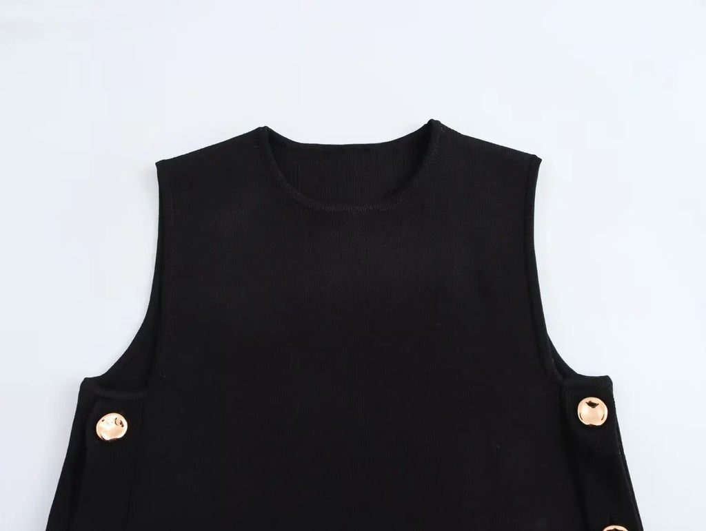 Fashionable Western Style Two-Piece Set With Sleeveless Dress, Vest Skirt, And Long Pants For Women